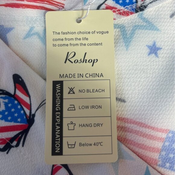 Roshop Patriotic Shirt Blouse Womens XL White Red Blue New Butterfly Flags - Picture 9 of 10